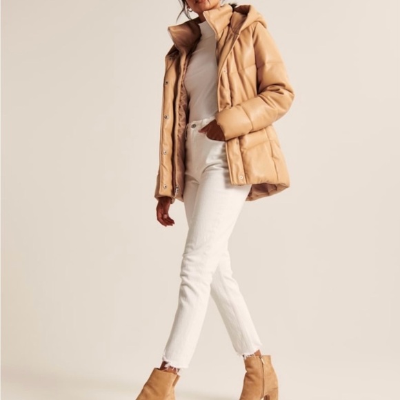 Abercrombie & fitch ultra mid-length vegan leather woman’s puff jacket - Picture 1 of 11